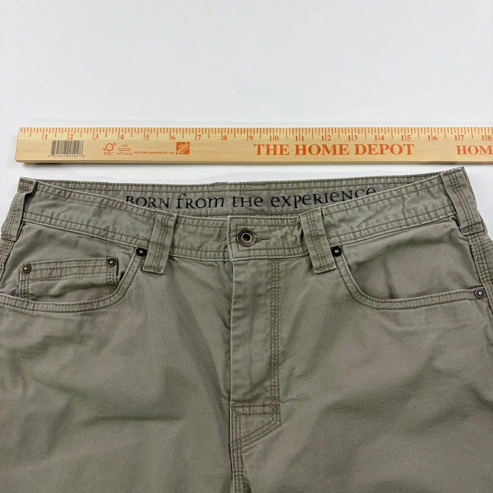 Prana Bronson Pants Mens 34x32 Khaki Tan Organic Cotton Straight Outdoor Hiking